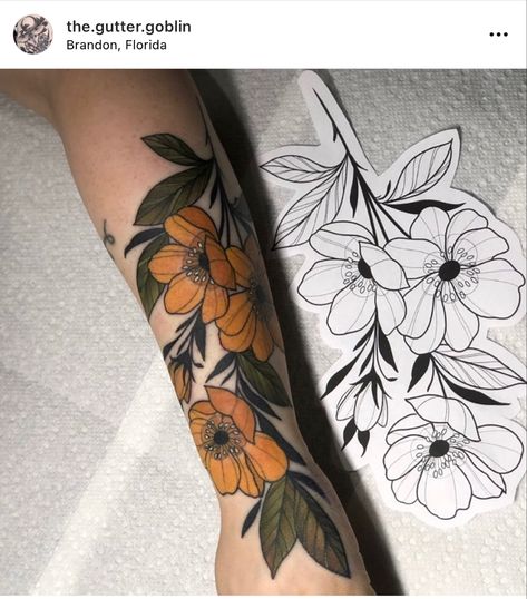 Traditional Botanical Tattoo Sleeve, Neo Traditional Magnolia Tattoo, Neotraditional Tattoo Nature, Neo Trad Flowers Tattoo, Neotraditional Rib Tattoo, New School Floral Tattoo, Botanical Neotraditional Tattoo, Neo Traditional Wildflower Tattoo, Neotraditional Daffodil Tattoo