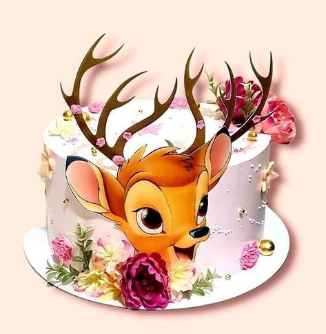 Bambi Cakes Girl, Bambi Cake, Cake Sculptures, Deer Cake, Reindeer Cakes, Deer Cakes, Boys 1st Birthday Cake, Fairy Garden Birthday Party, Onederland Birthday Party