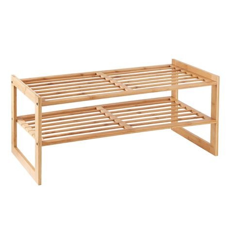 2-Tier Bamboo Stackable Shoe Shelf | The Container Store Shoe Organizer Aesthetic, Apartment Refresh, Running Inspo, Best Shoe Rack, Shoe Holder, Wood Shoe Rack, Bamboo Shoe Rack, Stackable Shoe Rack, Closet Shoe Storage