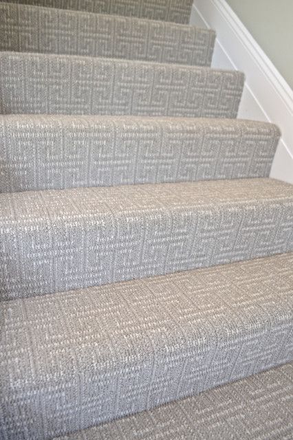 Who says carpet can't be stylish? Check out these great (budget) carpet ideas for your home. This patterned and textured Greek Key pattern is perfect for stairs. Carpet On Stairs, Stairway Carpet, Patterned Stair Carpet, Carpet For Stairs, Carpeted Stairs, Carpet Staircase, Basement Carpet, Carpet Stores, Red Carpet Runner