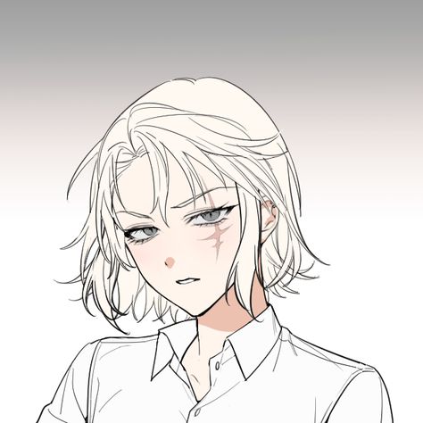 the scar is in the wrong place, but oh well. alysi on picrew! Scar Sketch Face, Female Character With Scar, Scar Design Drawing, Anime Face Scar, Scars On Face Reference Drawing Reference, Scarred Female Character Design, Oc Scar Ideas, Scar Ideas For Characters, Face Scar Ideas