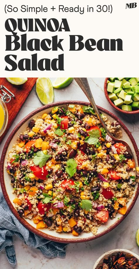 Fresh, crunchy, versatile quinoa salad with corn, black beans, and a zippy lime vinaigrette. Simple, wholesome ingredients, ready in just 30 minutes, and perfect for everything from BBQs to meal prep! Quinoa Black Bean Salad, Simple Quinoa, Salad With Corn, Quinoa Tacos, Bean Quinoa, Buddha Bowls Recipe, Black Bean Quinoa, Black Bean Salad, Lime Vinaigrette