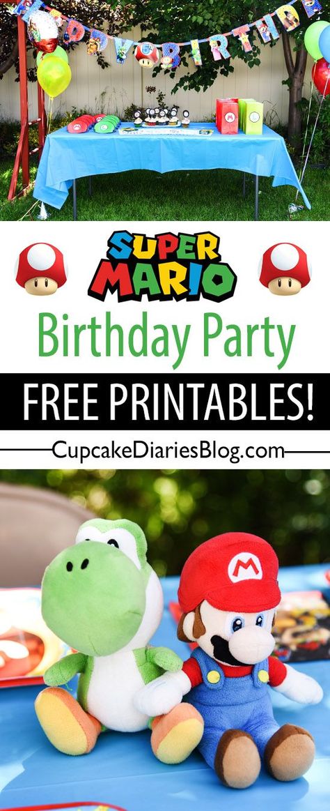 Super Mario Bros Birthday Party Free Printable, Super Mario Party Favor Ideas, Super Mario Birthday Printables Free, Mario Kart Printables, Mario Bros Printables Free, Mario Party Food Labels Free Printable, Cricut Mario Projects, Super Mario Bros Party Ideas Decoration Free Printables, Super Mario Decorations Birthday Party Ideas