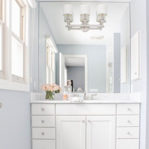 @therenovatedacre's jubilee bathroom project Wherein Williams Jubilee, Sw Krypton Bathroom, Jubilee Sherwin Williams, Sw Jubilee Paint, Periwinkle Bathroom Paint, Sherman Williams, Painted Closet, Blue Paint Colors, Sherwin Williams Paint Colors