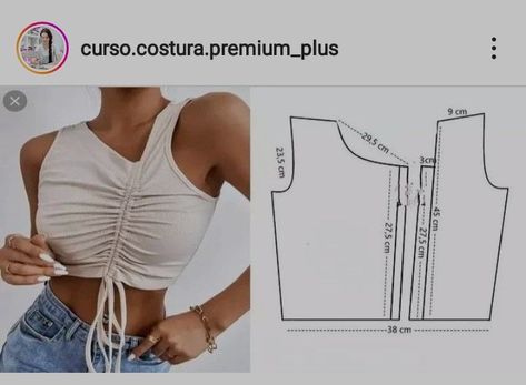 Crop Top Patrones Costura, Girls Clothes Sewing, Bustier Pattern, Diy Clothes Patterns, Dress Sewing Patterns Free, Clothing Pattern Design, Easy Diy Clothes, Tunic Sewing Patterns, Sewing Blouses