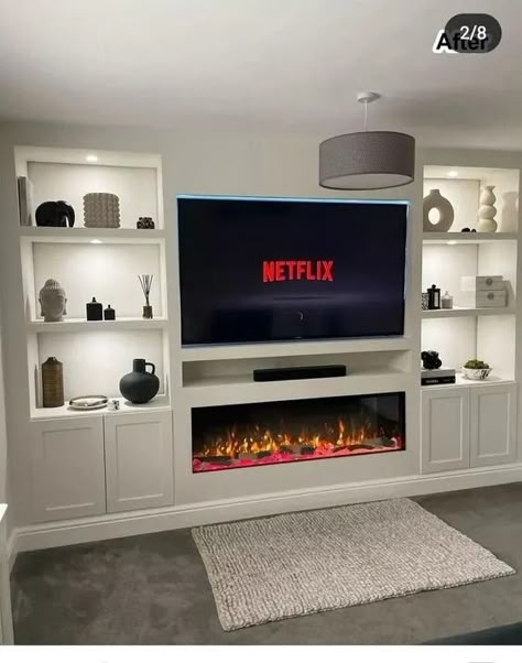 30+ TV Media Wall Ideas That Are Both Functional and Stylish - HubPages Tv Storage Wall Small Spaces, Tv Media Unit Modern, Ikea Media Wall With Fireplace, Tv Fire Media Wall, Sitting Room Wall Ideas, Built In Tv Wall Unit With Fireplace Media Center, Media Wall With Fireplace And Storage, Small Living Room With Media Wall, Media Wall Tv