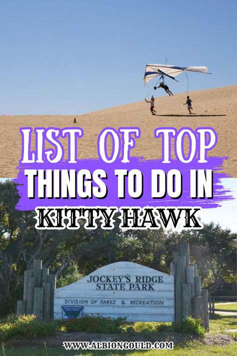 Plan your trip with the top things to do in Kitty Hawk. Visit the iconic Wright Brothers Memorial, relax on pristine beaches, and indulge in local cuisine. This charming town in the Outer Banks is filled with attractions and activities for an unforgettable vacation. Kitty Hawk Outer Banks, Lewis And Clark Trail, Wright Brothers, Travel Tags, Kitty Hawk, The Outer Banks, National Monuments, Parks And Recreation, Outdoor Kids