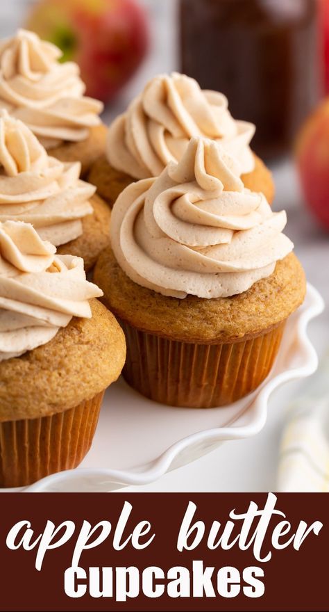 Moist Apple Cupcakes, Call Cupcake Flavors, Apple Butter Buttercream, Apple Butter Icing, Apple Butter Cupcake Recipes, Apple Butter Cupcakes, Autumn Cupcake Ideas, Fall Flavor Cupcakes, Fancy Fall Cupcakes