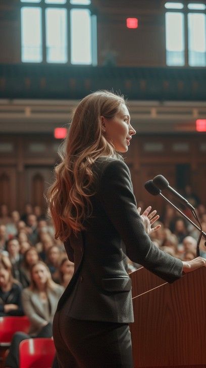 StockCake An eloquent woman speaker in a professional setting confidently addresses an attentive audience at an event. Woman On Stage Speaking, Vision Board Self Confidence, Public Speaker Aesthetic Women, Confident Vision Board, Professional Vision Board, Corporate Woman Aesthetic, Motivational Speaker Aesthetic, Vision Board Confidence, Public Speaker Aesthetic