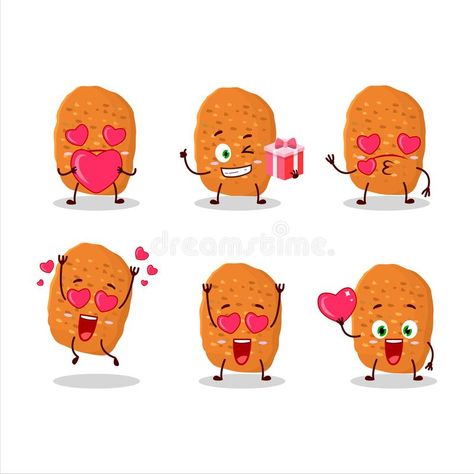 Chicken nugget cartoon character with love cute emoticon. Vector illustration vector illustration Chicken Nugget Illustration, Chicken Nugget Cartoon, Chicken Nugget Drawing, Cute Emoticon, Mcdonalds Recipes, Cartoon Chicken, Food Cartoon, Chicken Nugget, Emoji Pictures