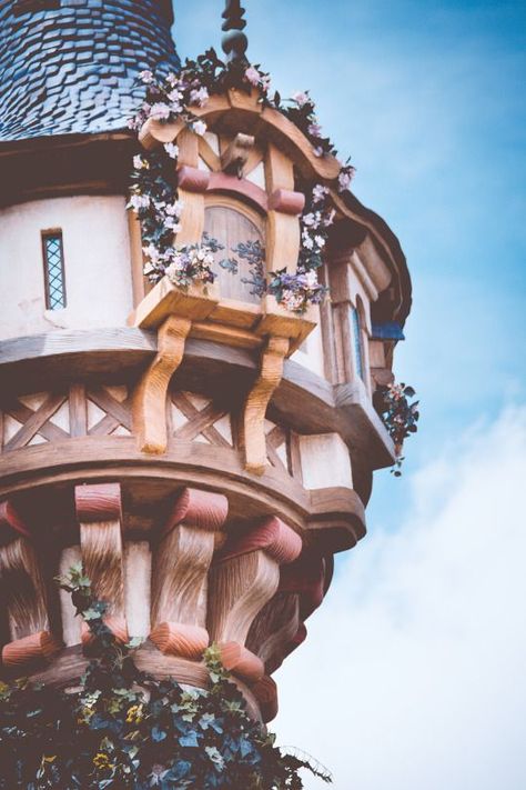 Rapunzel, Tower, Clock, Disney, Flowers