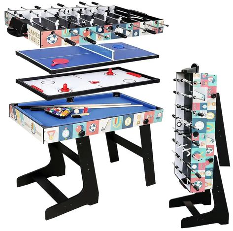 Versatile and Space-Saving: Our 4 in 1 Multi Game Table is the perfect solution for limited spaces, as it combines a board game table, foldable ice hockey table, convertible pool table, and foosball table in one compact design. Hockey Pads, Adult Game Night, Multi Game Table, Table Soccer, Hockey Table, Table Foldable, Air Hockey Table, Table Football, Foosball Table