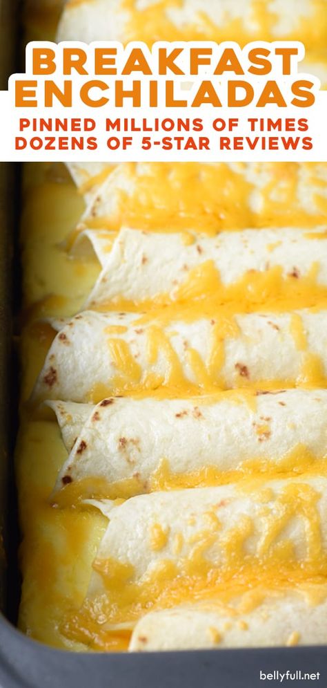 This Make-Ahead Breakfast Enchiladas recipe is a super easy and delicious casserole that can be made the night before and baked the next day for breakfast or brunch! Use ham, bacon, sausage, flour tortillas or corn tortillas - whatever you like! Ham And Cheese Breakfast Enchiladas, Freezer Tortilla Recipes, Breakfast Quesadilla Casserole, Bacon Breakfast Enchiladas, Easy Breakfast Ideas With Tortillas, Breakfast Casserole Make Ahead Healthy Brunch Recipes, Breakfast Enchiladas Sausage, Overnight Breakfast Enchiladas Recipe, Sausage Enchilada Casserole