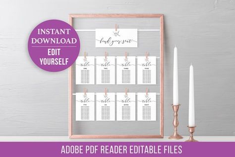 Wedding seating chart template Printable editable PDF, Wedding Party decoration, Instant download, Guest list Seating plan template Wedding Table Seating Chart, Wedding Seating Chart Template, Diy Seating, Minimal Wedding Invitation, Bohemian Wedding Invitations, Seating Sign, Creative Wedding Invitations, Traditional Wedding Invitations, Seating Chart Template