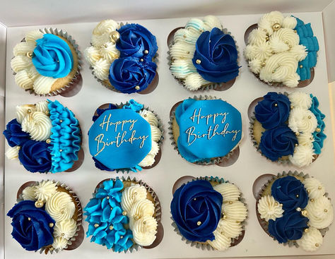 Blue and Gold Birthday Cupcakes #Cupcakes #celebrations #blue #gold Cupcakes For Men, Happy Birthday Cupcakes, Gold Birthday, Birthday Cupcakes, Cupcakes Decoration, Cupcake Cakes, Happy Birthday, Birthday