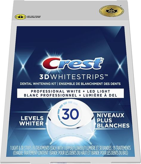 Crest 3D Whitestrips Professional White with LED Accelerator Light Teeth Whitening Kit, 19 Treatments, 30 Levels Whiter : Amazon.ca: Health & Personal Care Crest White Strips, Crest 3d White, Teeth Whitening Strips, Tooth Sensitivity, Whitening Kit, Teeth Whitening Kit, Sensitive Teeth, Teeth Whitening, Body Care