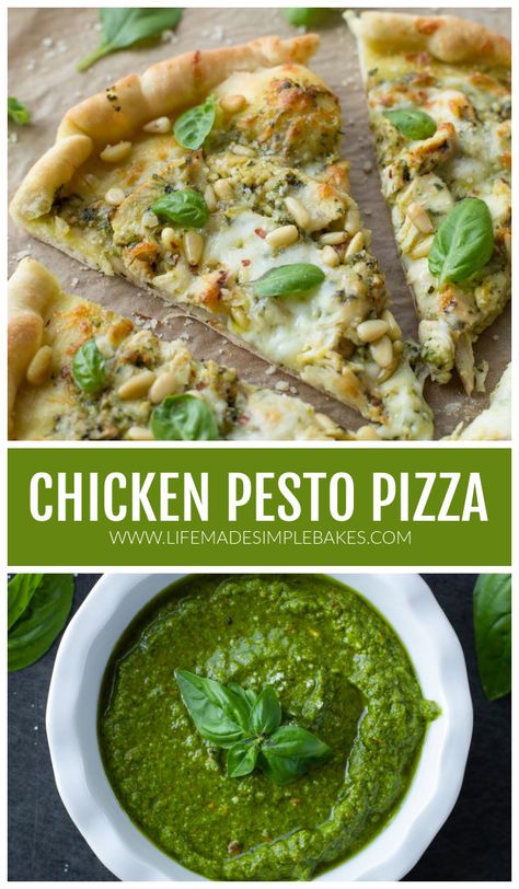 My favorite homemade pizza crust topped with a vibrant pesto sauce, mozzarella, chicken. and a sprinkle of pine nuts. This pesto chicken pizza is fresh, flavorful and absolutely perfect for summer! #pestopizza #pizzarecipe #pesto Pesto Mozzarella Chicken, Chicken Pesto Pizza, Pesto Pizza Recipe, Pizza Life, Homemade Crust, Homemade Pizza Crust, Chicken Pesto, Pesto Pizza, Mozzarella Chicken