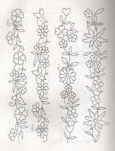 Sulaman Pita, Flower Pattern Drawing, Simple Hand Embroidery Patterns, Embroidery Template, Hand Embroidery Patterns Flowers, Floral Embroidery Patterns, Diy Embroidery Patterns, Border Embroidery Designs, Embroidery Stitches Tutorial