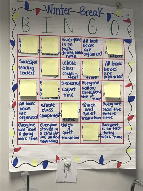 Countdown To Winter Break For Teachers, Classroom Bingo, Winter Bingo, Kindergarten January, Winter Break Activities, Classroom Management Elementary, Teaching Class, Teaching Classroom Management, Incentive Chart