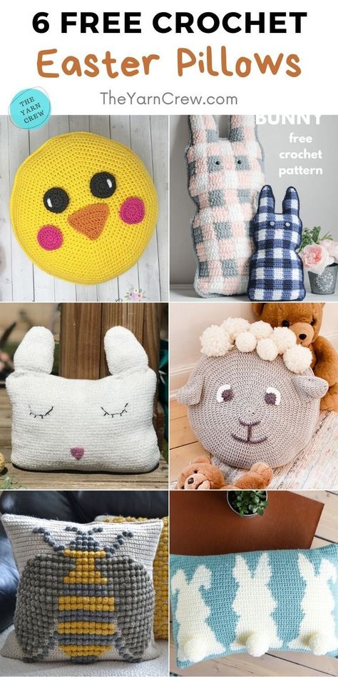 6 Free Crochet Easter Pillow Patterns. These Free Crochet Easter Pillow Patterns are curated by The Yarn Crew. Crochet Easter Peeps Patterns Free, Crochet Bunny Pillow, Easter Crochet Pillow, Crochet Amigurumi Free Patterns Animals Easter Bunny, Unicorn Pillow Crochet Pattern Free, Rabbit Pillow, Cotton Decor, Easter Pillows, Spring Animals