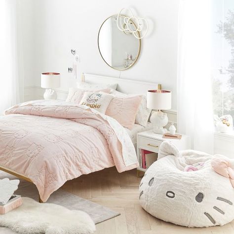 Hello Kitty® Room Decor & Accessories | Pottery Barn Teen Hello Kitty Teen Room, Hello Kitty Kids Room, Aesthetic Hello Kitty Room, Hello Kitty Baby Room, Hello Kitty Bedroom Aesthetic, Hello Kitty Room Decor Bedroom Ideas, Pink Hello Kitty Room, Hello Kitty Themed Room, Belles Bedroom