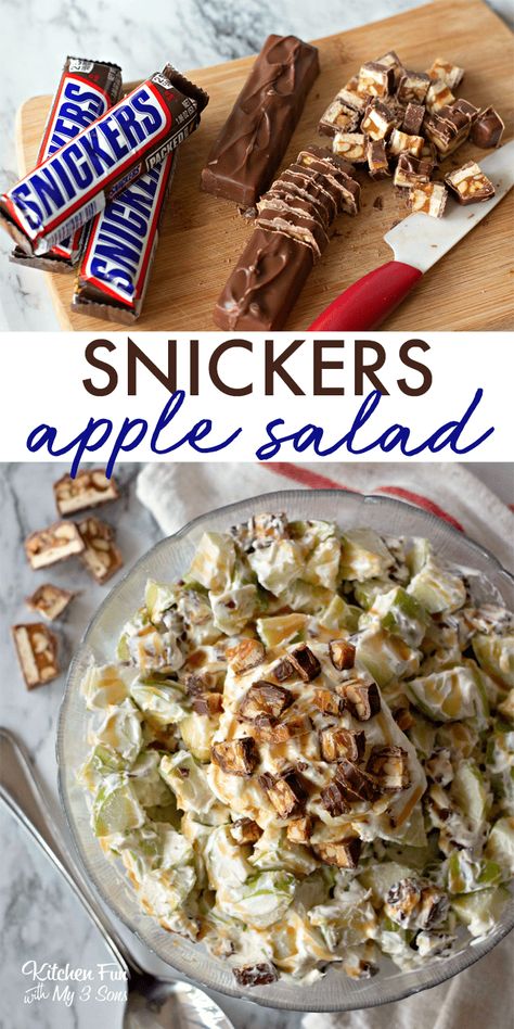 Snickers Caramel Apple Salad, Dessert Salad Recipes, Caramel Apple Salad, Snicker Apple Salad, Fruit Salad With Pudding, Snickers Salad, Best Thanksgiving Side Dishes, Bbq Summer, Apple Salad Recipes