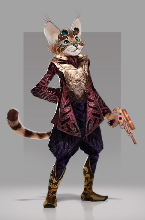 Fox Fields - Speef - The SteamPunk cat Dnd Tabaxi Artificer, Tabaxi Female Bard, Tabaxi Artificer, Pf Ideas, Dragons Inspiration, Dnd Npc, Steampunk Characters, Steampunk Animals, Steampunk Cat