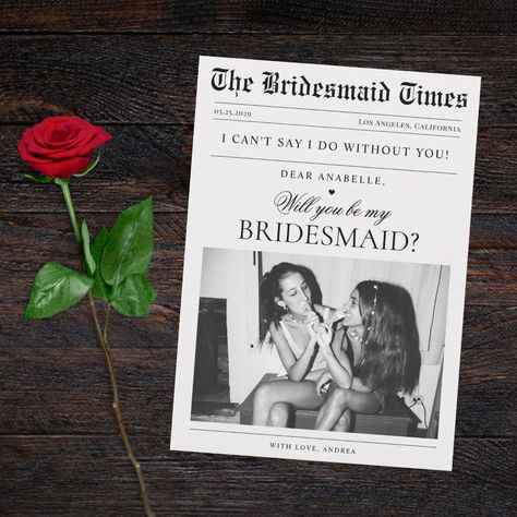 Unique Bridesmaid Proposal, Wedding Newspaper, Unique Bridesmaid, Be My Bridesmaid Cards, Bridesmaid Proposal Cards, Bridesmaid Cards, Will You Be My Bridesmaid, Bridal Shower Theme, Custom Wedding Invitations