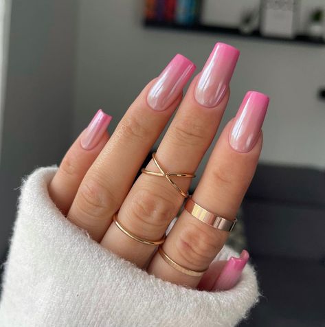 Summer Nails Ideas Square, Fun Spring Nails Square, Square Nails Spring, Ombre Nails Design, Pink Silver Ombre Nails, Nails Ideas Summer, Pink Ombre Chrome Nails, Summer Simple Nails, Crome Nails Design Ombre Pink