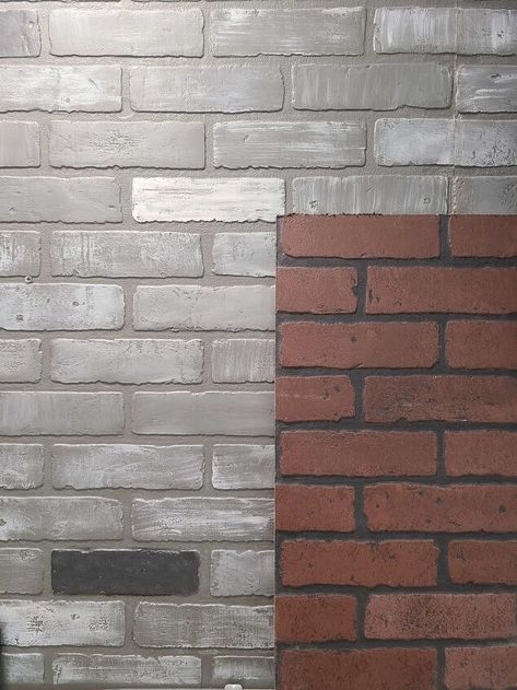 How to Make Faux Brick Panels Look Custom | Hometalk Faux Brick Panel Fireplace, How To Paint Brick Wall, Paint Faux Brick Wall, Painted Faux Brick Wall, Two Story Fireplace, Faux Brick Wall Panels, Porch Interior, Fireplace Diy, Brick Wall Paneling