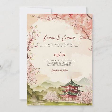 $2.77 | Japanese Traditional Landscape Wedding Invitation #japan, japanese, cherry blossom, sakura, generativecontent, asian, spring, japanese art, wedding, invitation Japanese Invitation, Japanese Wedding Invitation, Sakura Wedding Invitation, Japan Theme, Wedding Asian, Sakura Wedding, Japan Watercolor, Cherry Blossom Wedding Invitations, Landscape Wedding