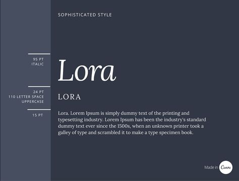 6 You don’t have to use completely different fonts to achieve a dramatic effect; you can use light and bold versions of the same family for versatility. Lora has brushed curves that make it a very elegant and sophisticated typeface. The effect of using the italic and regular together is charming and feminine. Lora Font, Fonts Pairing, Collage Letters, Font Combination, Magazine Cover Template, Font Combos, Facebook Post Template, Font Pairings, Script Typeface