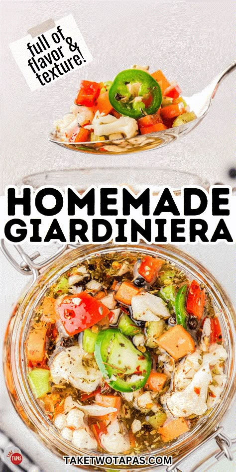 Homemade Giardiniera Recipe Homemade Giardiniera, Homemade Giardiniera Recipe, Giardiniera Recipe, Muffaletta Sandwich, Pickled Recipes, Pickled Vegetables Recipe, Zesty Sauce, Canned Food Storage, Food Canning