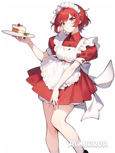 Maid Drawing Base, Chef Uniform Drawing, Maid Pose Reference Drawing, Waitress Pose Reference Drawing, Maid Anime Character Design, Maid Drawing Reference, Baking Reference Pose, Maid Outfit Reference, Dnd Maid