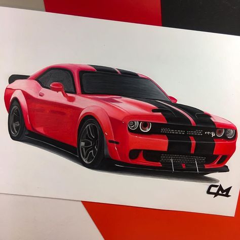 Dodge Sketch, Super Car Drawing, Dodge Challenger Drawing, Dodge Drawing, Hellcat Drawing, Challenger Drawing, Car Painting Ideas, Dodge Art, Dodge Hellcat