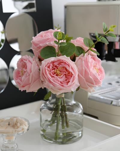 Flower Arrangements For Dining Table, Fake Flowers In Vase, Pink Roses In Vase, Roses In Vase, Flowers In Vase, Faux Flower Arrangements, Dining Table Centerpiece, Decor Table, Fake Flowers