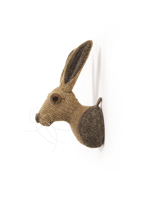 Hare Animal Head Crochet Animal Heads Free Pattern, Crochet Animal Heads, Crochet Animal Head, Crochet Taxidermy, Hare Animal, Rabbit Head, Taxidermy Art, Tweed Yarn, Crochet Xmas