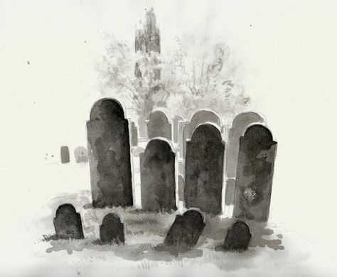 Cemetery Shortcut Graveyard Watercolor Painting, Cemetery Watercolor, Cemetery Art Drawing, Cemetery Drawing, Cemetery Illustration, Graveyard Painting, Graveyard Tattoo, Surreal Artwork, Out Of My Comfort Zone