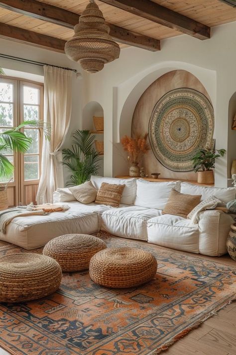 Natural Minimalist Living Room, Living Room Inspiration Cozy, Vintage Apartment Decor, Boho Living Room Inspiration, Case In Pietra, Moroccan Living Room, Cozy Living Spaces, Style Deco, Decoration Inspiration