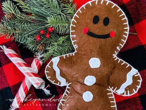 $1 Christmas Dollar Tree DIYs 2021 🌲 DIY $4 Gingerbread Man Pillow - Whiskey & Whit Dollar Tree Gingerbread Man, Gingerbread Man Pillow, Christmas Dollar Tree, Felt Gingerbread Man, Dollar Tree Diys, Felt Gingerbread, Man Pillow, Diy Pillow, Dollar Tree Christmas