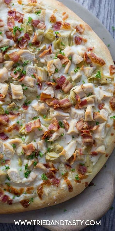 Chicken Bacon Artichoke, Pizza Combinations, Grill Shrimp, Pizza Toppings Combinations, Artichoke Pizza, Pizza Oven Recipes, Alfredo Pizza, Pizza Calzone, Bacon Pizza