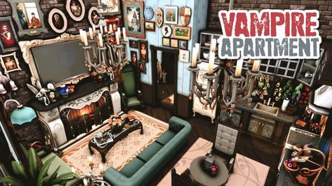 A dark & cluttered apartment for a Vampire Apothecary! 🦇 • 📍 2B Jasmine Suites in San Myshuno • No CC • Gallery ID: ChrissieYT • Packs Used: NOT pack restricted! • $122,532 Simoleons • 2 bed, 1 bath (space for 1-2 Sims) Sims 4 Apothecary, Vampire Apartment, Cluttered Apartment, The Sims 4 Apartment, Sims 4 Apartment, San Myshuno, Play Sims 4, Play Sims, Sims Building