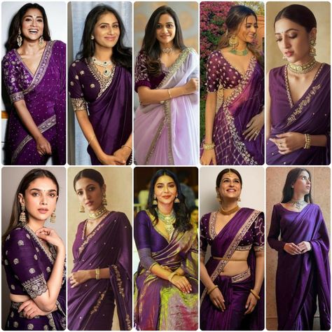 60+purple colour blouse designs 2023| New model back neck| Traditional purple colour blouse designs Bollywood Actress In Purple Saree, Purple Full Sleeve Blouse, Purple Sarees With Contrast Blouse, Purple Combination Sarees, Purple Saree Look Traditional, Dark Purple Blouse Designs, Purple Silk Saree Blouse Designs, Purple Blouse Contrast Saree, Purple Color Saree With Contrast Blouse