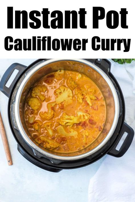 Instant Pot cauliflower curry is an Indian side dish or one pot meal with tons of flavor. A vegetarian pressure cooker recipe you'll love. #cauliflowercurry #curry #instantpotcurry Cauliflower And Potato Curry, Instant Pot Cauliflower, Cauliflower And Potato, Instant Pot Vegan, Paleo Dishes, Cauliflower Dishes, Aloo Gobi, Healthy Vegetable Recipes, Vegan Cauliflower