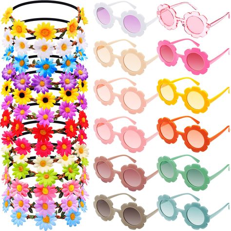 PRICES MAY VARY. Package Includes: you will get 12 pieces of multicolor flower hairbands and 12 pieces of sunflower glasses; The quantity is sufficient to meet your dress and party needs, and you can also share them with others Multiple Color Choices: the round flower sunglasses have 12 different colors, each of which is novel and charming; Flower hairbands are also available in 12 different colors to easily meet your child's different matching requirements Size Details: the total width of cute Groovy Party Decorations, Two Groovy Party, Hippie Glasses, 70s Party Theme, Hippie Sunglasses, Groovy Party, Two Groovy, Sunglasses For Kids, Daisy Headband