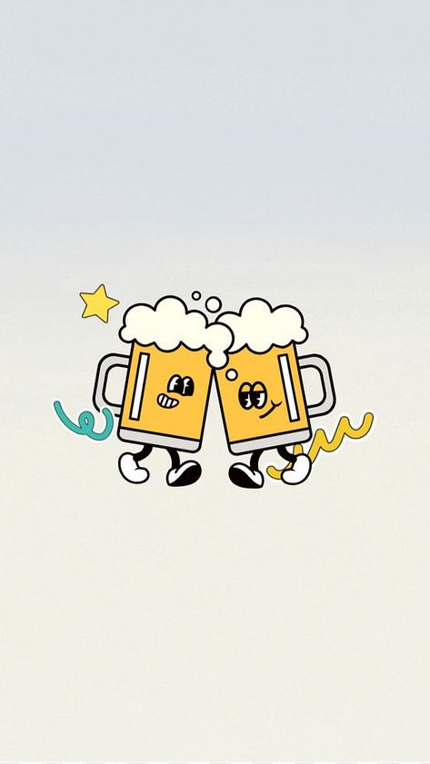 Clinking beer mug iPhone wallpaper, funky cartoon illustration, editable design | premium image by rawpixel.com / icee Wallpaper Funky, Beer Cartoon, Alcoholic Drink, Creative Fonts, Cartoon Images, Text Effects, Cartoon Illustration, Social Media Template, Cute Photos