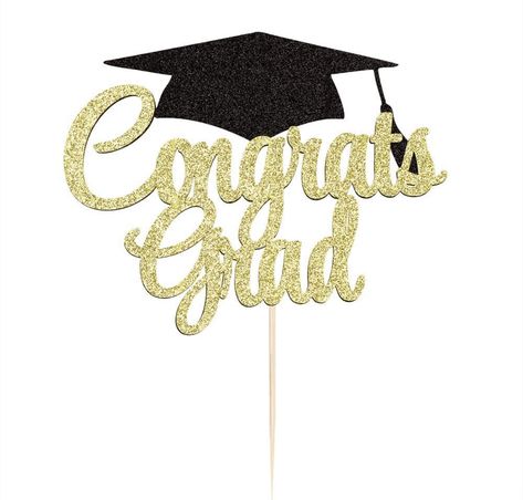 Gold and glitter, one (1) “Congrats Grad” Cake Topper available. Congrats Grad Cake, Grad Cake Topper, Graduation Images, Grad Cake, Graduation Stickers, Diy Shadow Box, Diy Bookmarks, Congrats Grad, Graduation Party Decor