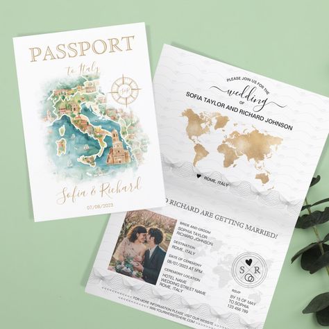 Wedding Destination Passport  Italy Map Invitation Wedding Invitation Travel Theme, Passport Wedding Invitations Template, Boho Terracotta Wedding, Wedding Card Passport Design, Boarding Pass Invitation Wedding, Wedding Passport, Boho Wedding Invitation Template, Map Invitation, Passport Invitations