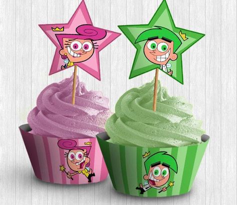 Fairly Odd Parents Baby Shower Theme, Cosmo And Wanda Gender Reveal Ideas, Prom Campaign, Birthday 24, Gender Reveal Baby Shower Themes, Gender Reveal Cupcakes, Cosmo And Wanda, Gender Reveal Party Theme, Cupcake Decor