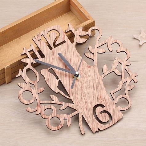 Creative Tree Design 3D Wall Clock DIY Wall Watches Living Room Home Decor Wooden | Wish Art Deco Frame, Wall Watch, Creative Accessories, Mantle Piece, Wooden Tree, Wooden Wall Clock, Wooden Clock, Large Wall Clock, Tree Shapes